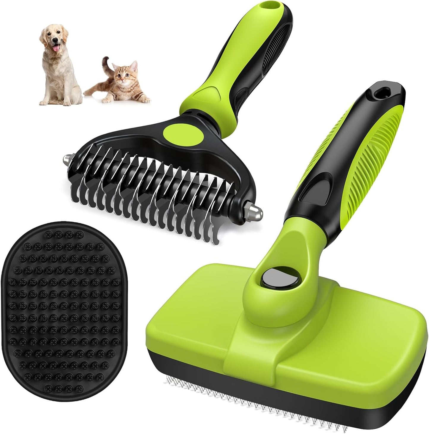 3PCS Self Cleaning Slicker Brush & Pet Grooming Rake & Bath Brush for Dogs