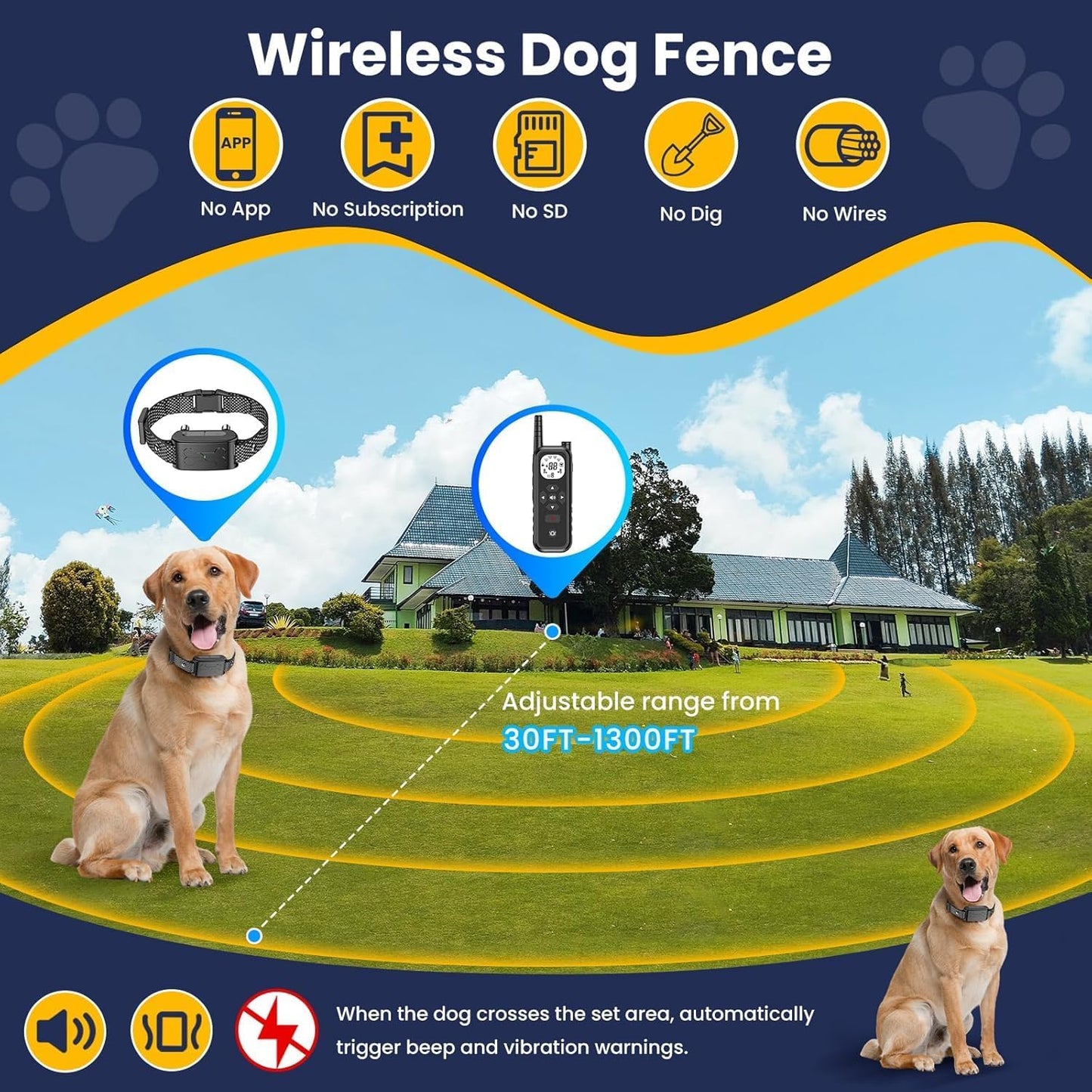 Wireless Dog Fence, Invisib Fence for Dogs Electric Fence 185 Days Standby Training Collar
