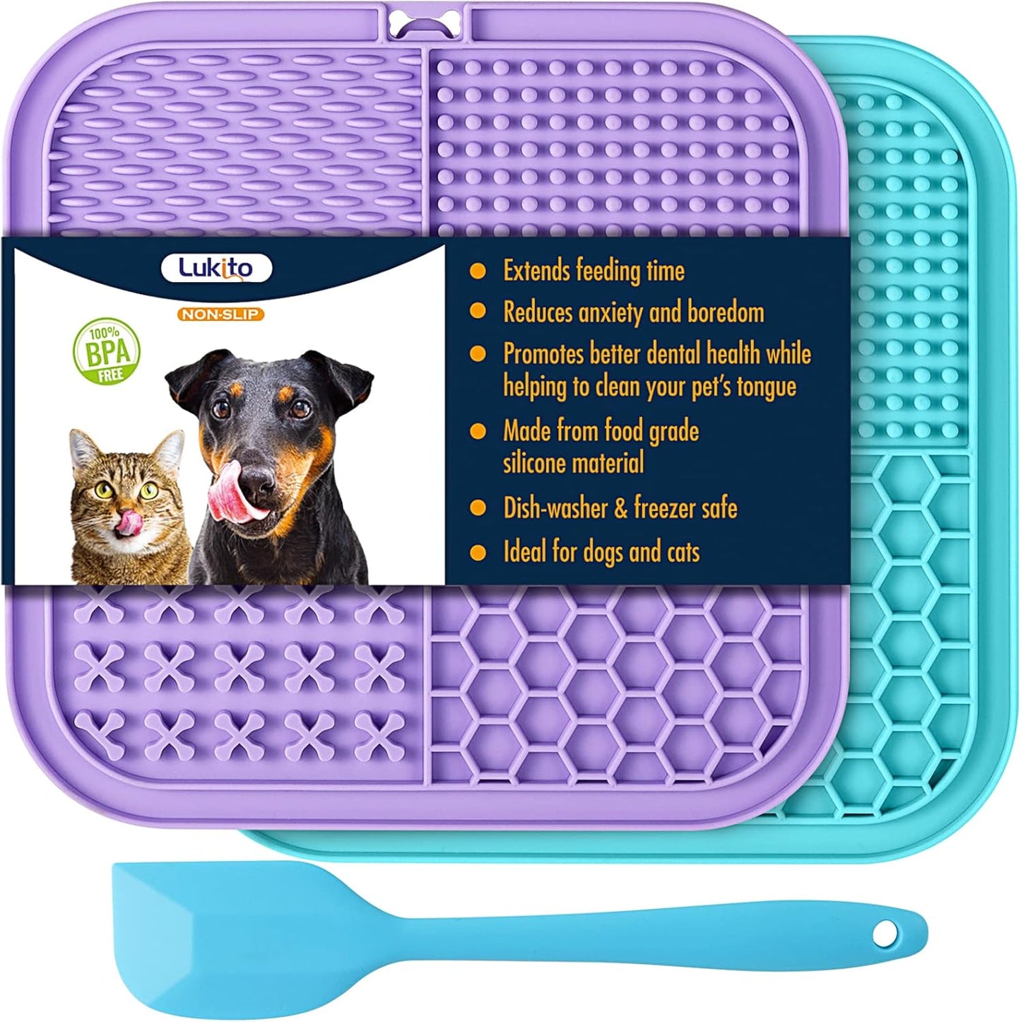 LUKITO Lick Mat for Dogs & Cats 2 Pack with Suction Cups, Dog Lick Mat for Anxiety Relief