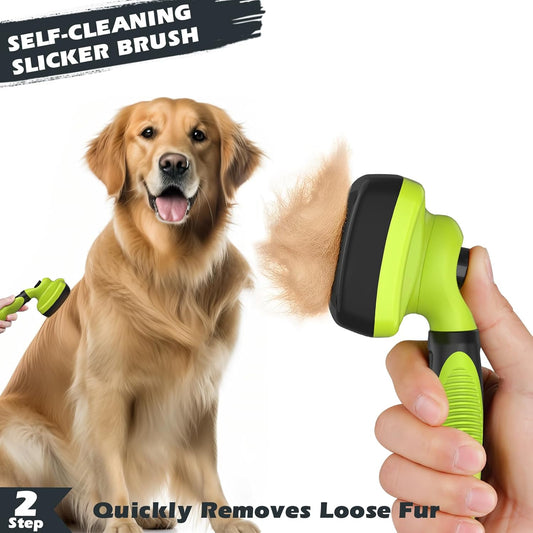 3PCS Self Cleaning Slicker Brush & Pet Grooming Rake & Bath Brush for Dogs
