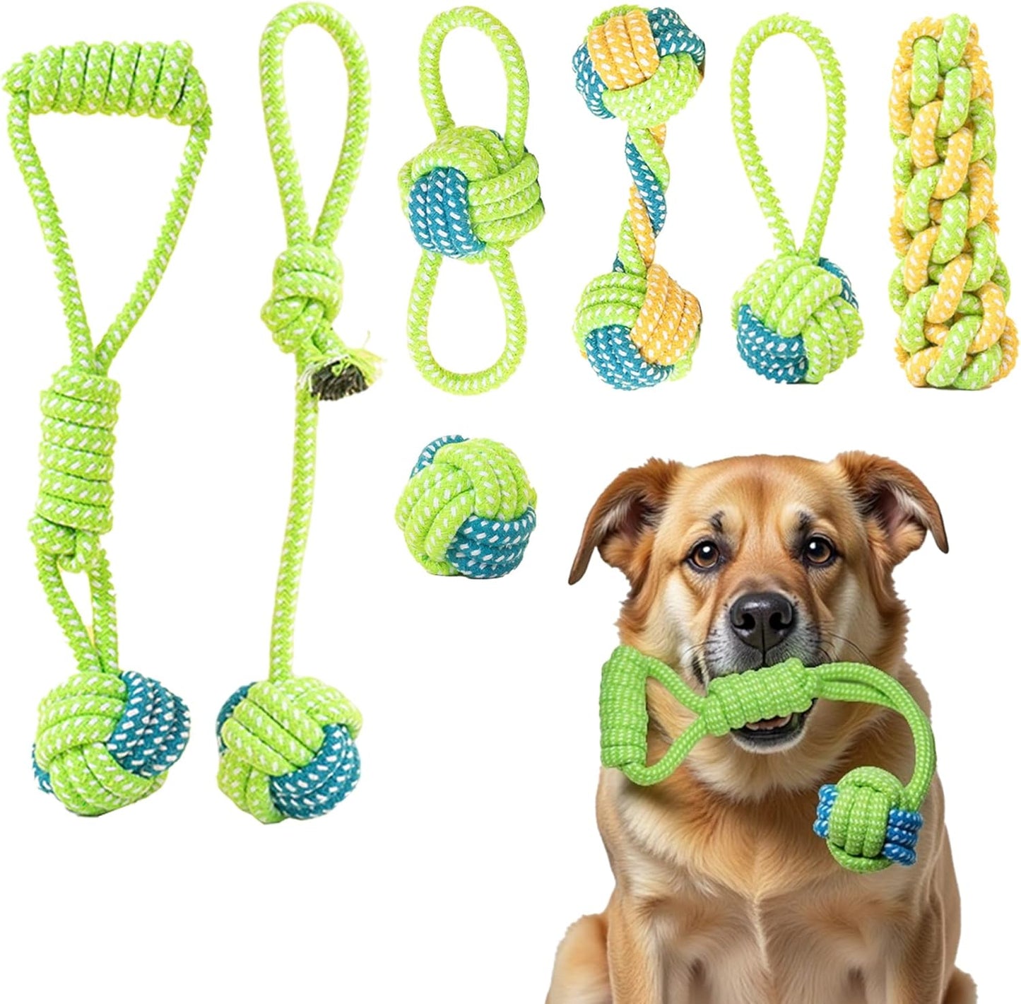 7 Pack Dog Rope Toys, Interactive Tough Chew Toys for Small and Medium Dogs