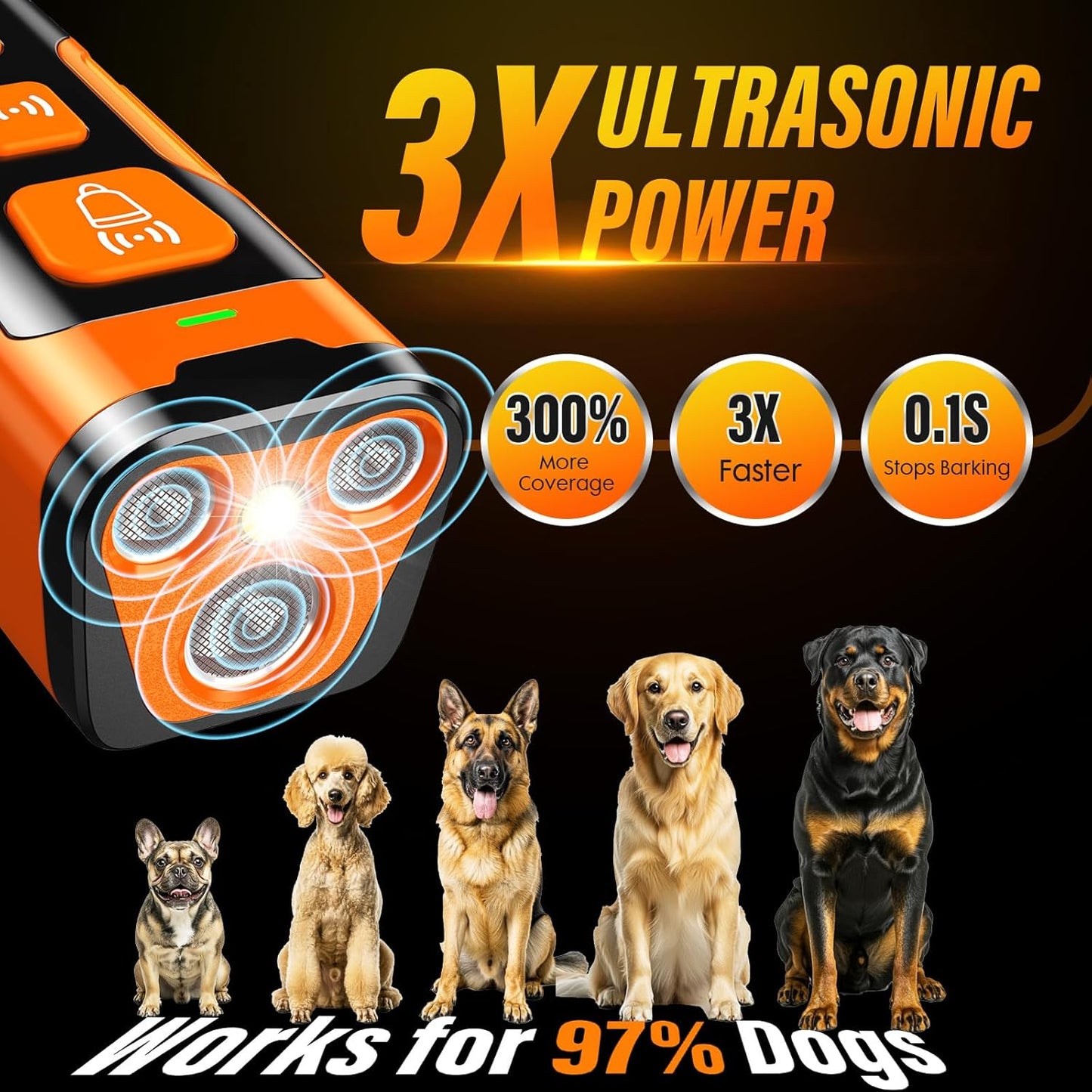 Dog Bark Deterrent Device, 3X Ultrasonic Anti Barking