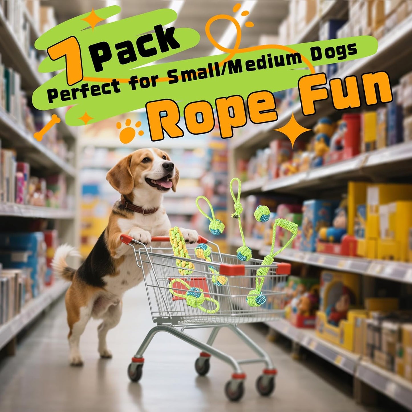 7 Pack Dog Rope Toys, Interactive Tough Chew Toys for Small and Medium Dogs
