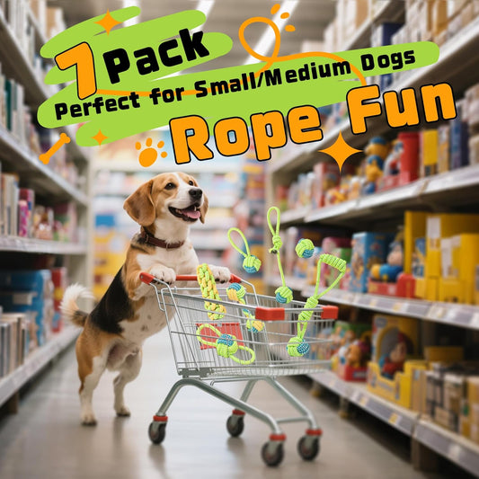 7 Pack Dog Rope Toys, Interactive Tough Chew Toys for Small and Medium Dogs