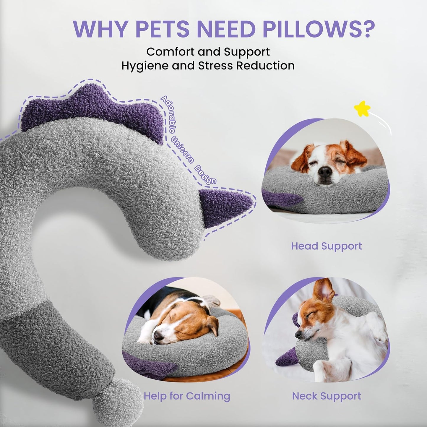 Dog Calming Pillow - Soft Neck Pillow for Dogs, Washable Sleep Pillow for Better Sleep